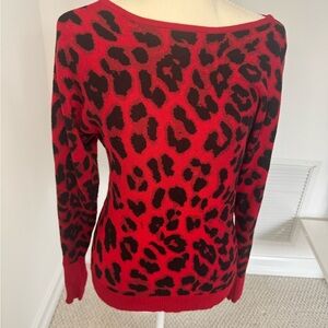 New York & Company Red and Black Animal Print Sweater